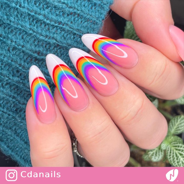 Rainbow Neon and White Nails